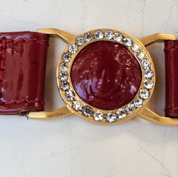 Vtg Gianni Versace Red‎ Gold Medusa  Belt - Picture 2 of 12
